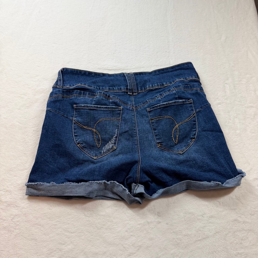 Fashion Nova Denim Shorts Womens 15 Blue Good Distressed High Waist Raw Hem - Picture 4 of 8